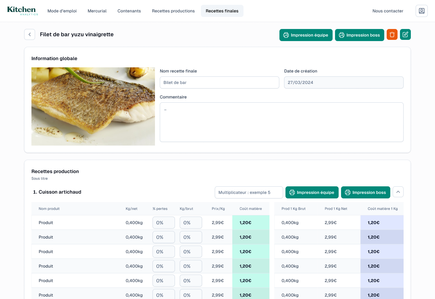 Maquette web Kitchen Analytics