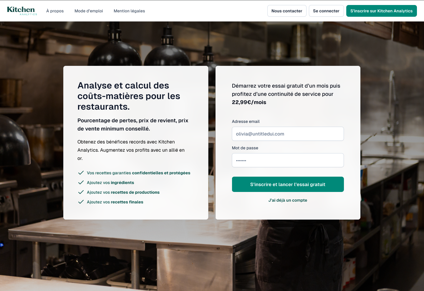 Maquette web Kitchen Analytics