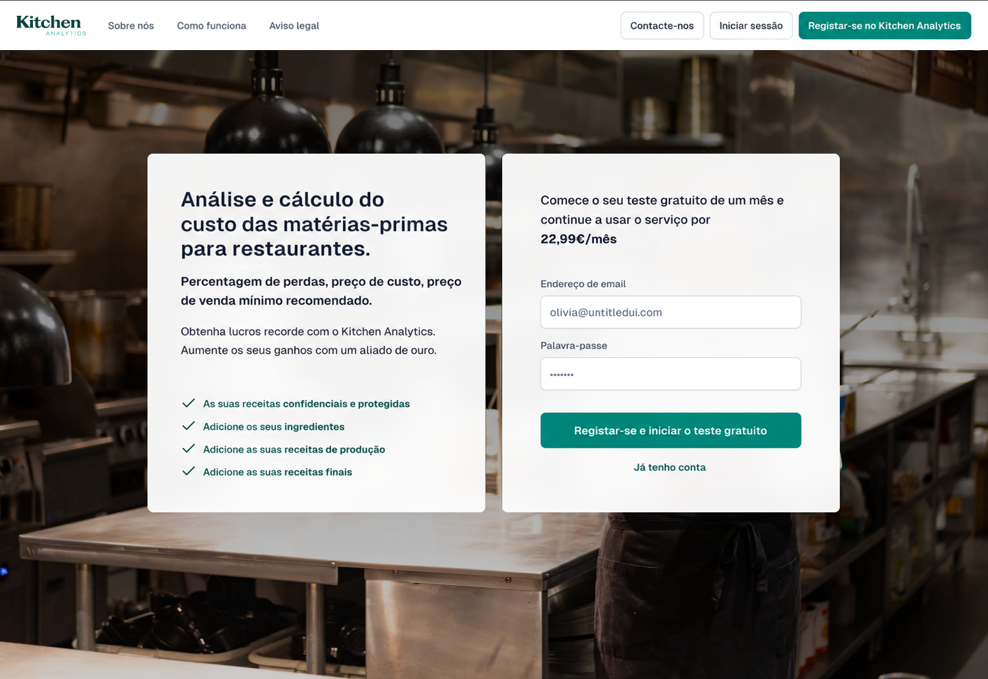 Maquette web Kitchen Analytics