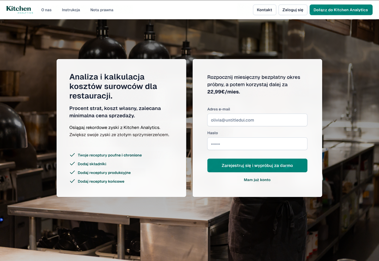 Maquette web Kitchen Analytics