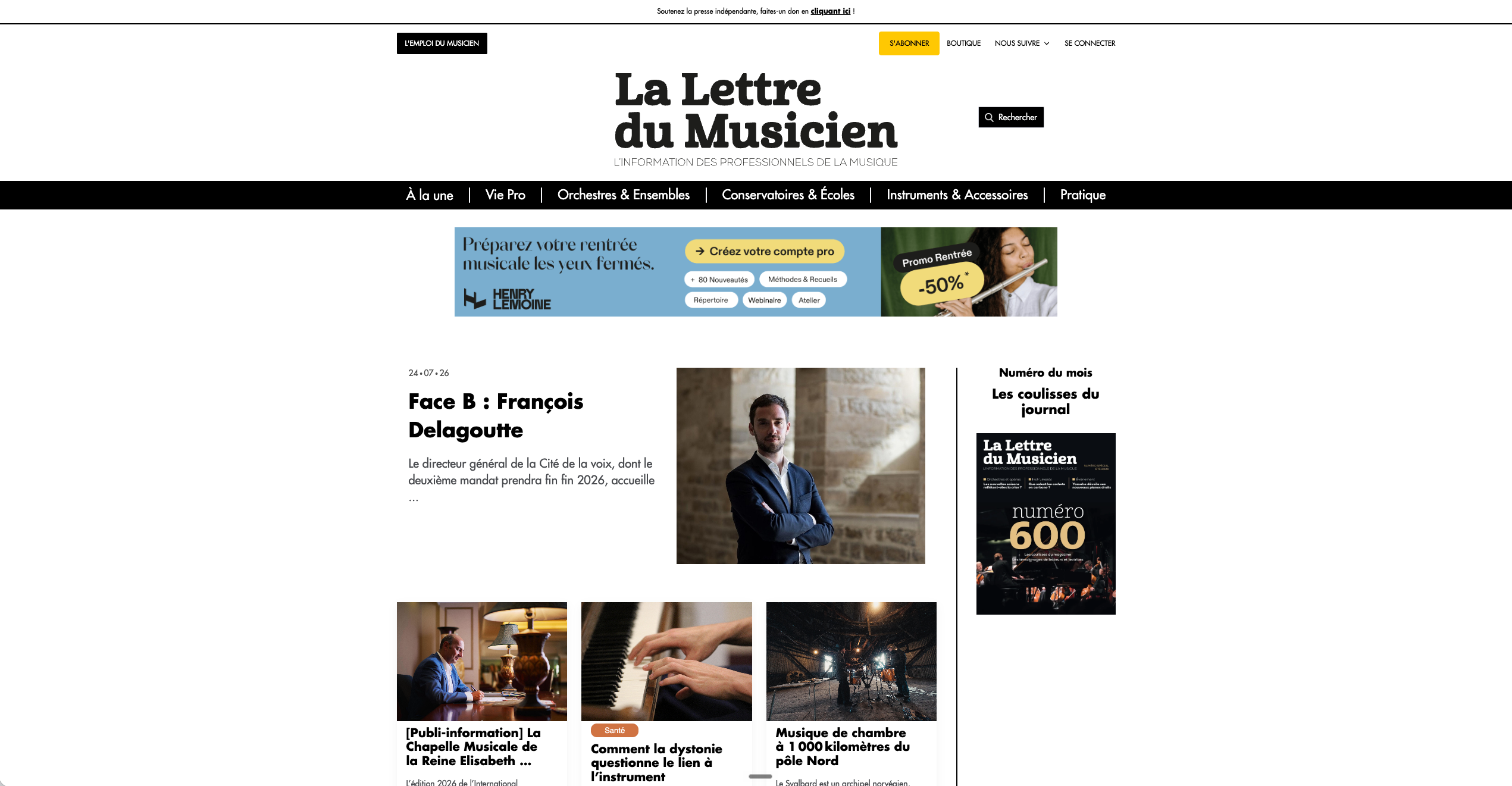 Web design La Lettre du Musicien