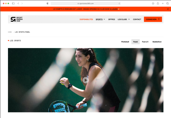 Maquette web Sport Arena 360
